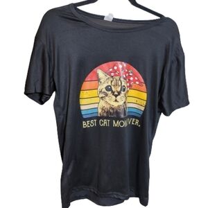 Best Cat Mom Ever Graphic Tee  Vintage Style Rainbow Cat Shirt  Soft Black Tee